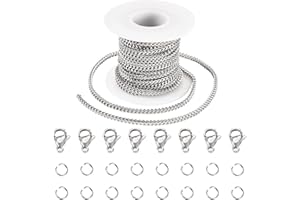 FASHEWELRY Cadenas de bordillo de acero inoxidable 304 de 5 M, cadenas de eslabones retorcidos sin soldar con carrete para hacer pulseras DIY, fabricación de joyas, manualidades con cierres de pinza