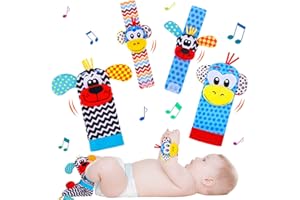 hugttt 4 Pcs Bébé Poignet et Chaussettes Hochet Jouets, Pied Finder et Poignet de Bell Strap Hochet Chaussettes Animaux Jouet Eveil Hochet Cadeau Naissance Garçons Filles 0 à 6 Mois