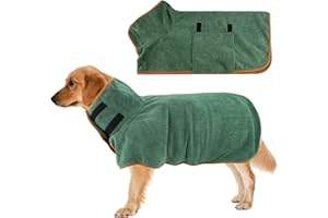 Getyjoe Albornoz para Perro de Microfibra Absorbente con Velcro -Toallas de Bata de Perro Superabsorbente y de Secado rápido para Secado Tras el baño o el Paseo bajo la Lluvia (L Verde)