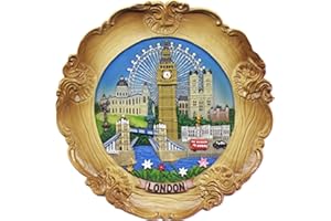 LONDON GIFTS COLLECTION Wood Style Decorative Plate Detailing London Skyline: Big Ben, Tower Bridge and London Eye etc (Medium Ornate)