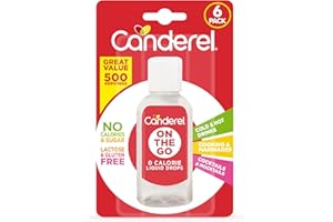 Canderel On The Go Liquid Sweetener 6 x 55ml Pack - Zero Sugar and Zero Calories Sugar Alternative - 500 Servings