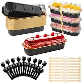Jogoico 30 Pieces Mini Bread Molds with Lids and Spoons 200 ml Black | Reusable Rectangle Paper Molds Baking Cake Cake with L