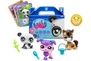 Bandai - Littlest Pet Shop - 3 Pets Surprise - Petits Animaux à Collectionner - Pack de 3 Mignons, 3 Cartes, 3 Pièces, 1 Guide - Mini-Figurines - Jouet Enfant 4 Ans et + -BF00568