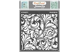 CrafTreat Floral Stencils for Painting on Wood, Canvas, Paper, Fabric, Floor, Wall and Tile - Flourish 2-6x6 Inches - Reusable DIY Art and Craft Stencils for Home Decor - Flourish Wall Stencil