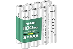 KAMCY Batterie Ricaricabili AAA, Ministilo, ad alta capacità, 1100 mAh, Pile AAA Ricaricabili Ni-MH 1,2V HR03, 1200-1500 Cicli, pre-caricate, Confezione da 8