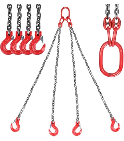 Paire De Chaînes De Levage 2 Mètres - Crochet Tête De Fourche - Pour Grue, Chantier, Industrie