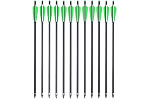 PMSM Frecce in Carbonio per Balestra 18 Pollici 20 Pollici Frecce da Caccia per Balestra,Frecce per Balestra Bulloni con Alette Verdi da 4 "e Punta Sostituita(Pack of 12)