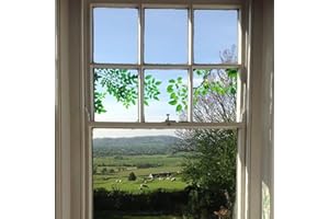 funlife Transparent Floral Window Clings Sticker, Watercolour Stained Glass Window Film, Static Cling Glass Covering Decal, Leaves with Branch