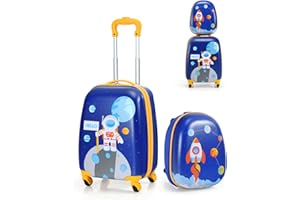 SOARS Juego de Maletas de Viaje Cabina para Niños, Juego Maletas de Viaje, 16" Maleta con Ruedas + 12" Mochila Infantil con Asa y Correas Ajustables, Individual Maleta Pequeña para Niños (Astronauta)