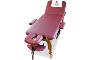 MASSUNDA lettino da massaggio all-inclusive, pieghevole e regolabile in altezza - lettino da massaggio mobile in legno massello incl. Rivestimento in spugna, braccioli e schienale (Borgogna)