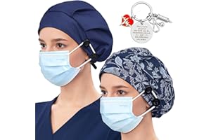 HACHAPY Satin Lined Bouffant Scrub Nurse Cap with 4 Buttons and Sweatband Adjustable