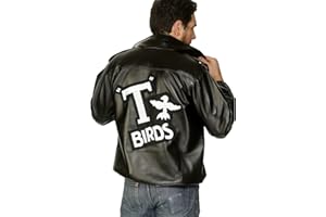 SMIFFY'S Smiffys Grease T-Birds Jacket, Black with Embroidered Logo, Officially Licensed Grease Fancy Dress, Adult Dress Up Costumes