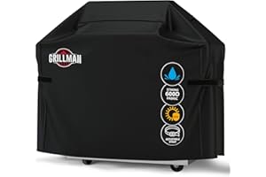 Grillman Grill Cover, Gas BBQ Cover fits Weber BBQ, Brinkmann, Char Broil, Outback - Large Barbecue Covers Waterproof, Heavy Duty, Windproof, Rip-Proof and UV Resistant (163L x 61W x 122H cm, Black)