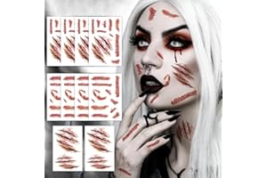LLNRC Narben Temporäre Halloween Tattoos - Realistische Wunden Motive, Gesicht Aufkleber, Wasserdicht, für Halloween Accessoires & Kostüm Makeup