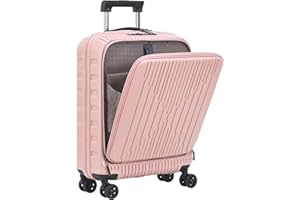 TydeCkare Valigia da trasporto da 20 pollici 40 * 20 * 55 cm con tasca frontale per laptop da 15,6", lucchetto TSA e cerniere YKK con ruote 360°, bagaglio a mano rigido leggero ABS+PC, Rosa