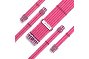 Sirlyr Kit de extensión de cable de PSU – Sleeved Cable Extensión, 16 AWG 24 Pin ATX / 8 (4+4) Pin EPS / 8 (6+2) Pin PCI-E Power Supply PSU Cables with Combs (Rosa)