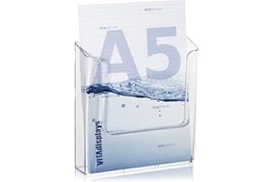 VITAdisplays® Soporte de pared para folletos DIN A5, transparente (NE-160WA)