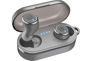 TOZO T10 Mini Auriculares Inalámbricos Bluetooth 5.3 con Control Táctil ORIGX 2.0 Acústico EQ Ajuste 55H Reproducción Soporta Carga Inalámbrica y USB Tipo C IPX8 Gris Claro