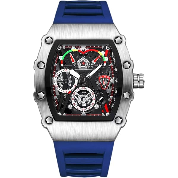 FORSINING Orologio da polso al quarzo analogico da uomo, quadrante grande, rettangolare, cinturino in silicone, impermeabile, stile militare, calendario, data, bianco, Militare