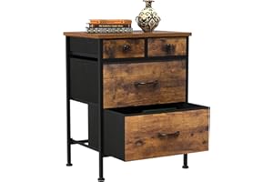 Rcynview Cómoda estrecha con 4 cajones, armario vintage marrón de tela Drawers con asas, armario auxiliar de madera para dormitorio, pasillo, salón, 47 x 35 x 63 cm
