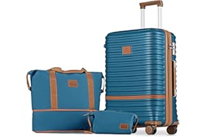 Joyway Set di valigie trolley espandibili in ABS a guscio duro con blocco TSA e 4 ruote Set di bagagli a mano che include 1 borsa da viaggio e 1 borsa per la toilette Blu