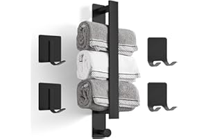 OVIS AMMON Handtuchhalter Ohne Bohren, Handtuchhalter Schwarz Bad, Selbstklebende Handtuchhalter, GäStehandtuchhalter Edelstahl Handtuchstange, 40cm Handtuchhalter mit 2 Handtuchhaken 2 Rasiererhalte(Schwarz)