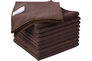 KinHwa Chiffons de Nettoyage en Microfibre, 10 Packs Serviettes épaisses pour la Cuisine, Super absorbants et Doux torchons Ménage Multi-usages, 30cm x 30cm Marron