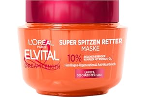 ‎L'OREAL PARIS L'Oréal Paris Elvital Anti Spliss Haarmaske für langes, geschädigtes Haar, Intensive Haarkur zum Ausspülen, Mit pflanzlichen Vitaminen und Rizinus-Öl, Dream Length Super Aufbau Maske, 1 x 300 ml