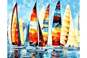 Meecaa Malen nach Zahlen Segelboot Meer Segeltuch Set für Erwachsene Anfänger DIY Ölgemälde 40,6 x 50,8 cm (Segelboot, kein Rahmen)