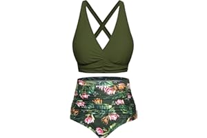 Svanco Bikini damski zestaw wyszczuplający brzuch, koronkowy strój kąpielowy z wysokim stanem, push up, moda kąpielowa, dekolt w kształcie litery V, wzór kwiatowy, dwuczęściowy strój kąpielowy z