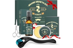 Beard Growth Kit, KHOLEZ Bartpflege Set für Männer, Dermaroller Bartwuchsmittel Männer mit Bartroller Bartwuchs 0,25mm, Bartwuchs Bartöl, Bartbalsam, Bartschere, Geschenke Weihnachten für Männer Vater