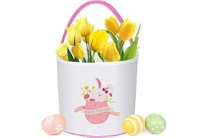 Leesgel Kosz wielkanocny dla dzieci, na jajko wielkanocne, na polowanie, kosz z dekoracjami dla chłopców i dziewczynek, prezenty wielkanocne, puste pudełka, wiaderko, torby na Wielkanoc, do rzemiosła,