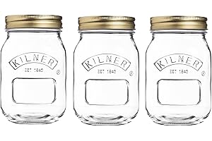 Kilner Preserve Jar Set of 3 x 0.5L (500ml) Round Glass Screw Top Lid Preservation Storage Jar for Jams, Chutneys, and Small Pickled Fruits