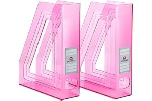 Acrimet Porte-Revues, Support Durable, Organisateur pour Dossiers pour Bureau (Plastique) (Couleur Rose Transparent) (Lot de 2)