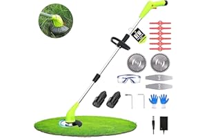 HOOSEEN Metal Blade Cordless Strimmer Weed Wacker, Grass Trimmers Battery Powered Strimmer no Wire For Lawns Edger and Farmland, Electric Garden Strimmer Grass Cutter with 2PC Battery Brush Cutter