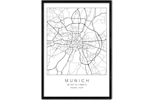NACNIC Arkusz mapa miasta Monachium styl nordycki czarno-biały. Plakat w formacie A3 papier z nadrukiem nr 250 gr. Malarstwo, wydruki i plakaty do salonu i sypialni