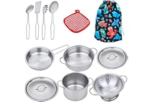 PFLYPF 12 Kit di Mini Cucina, Accessori da Gioco di Ruolo in Acciaio Inossidabile, Pentole e Stufe per Bambini da 3 Anni e Più