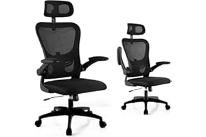 SOSINYA Ergonomiczne krzesło biurowe, siatkowe krzesło biurowe z wysuwanymi podłokietnikami i regulowaną wysokością oparcia, wygodne krzesła do pracy komputerowej z podparciem lędźwiowym, do małych pomieszczeń