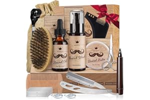 Bledras Kit Barbe Homme 13 en 1, Coffret Barbe Homme avec Huile à Barbe, Shampoing à Barbe, Crème à Barbe, Crayon à Barbe, Ciseaux à Barbe, Brosse à Barbe, Peigne à Barbe, Rasoir, 5 Lames de Rasoir