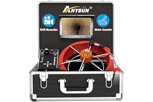 ANYSUN Cámara de Inspección con Contador de Metros, Endoscopio Industrial con Grabadora DVR con Luz Led Ajustables, Boroscopio Cámara Impermeable IP68 con Monitor a Color de 7" 1000TVL