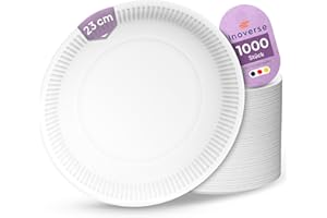 Inoverse 1000 Stück Pappteller Weiß – Rund 23 cm – Umweltfreundliche Einweg Teller aus Pappe, Partygeschirr, Kuchenteller, Einweggeschirr