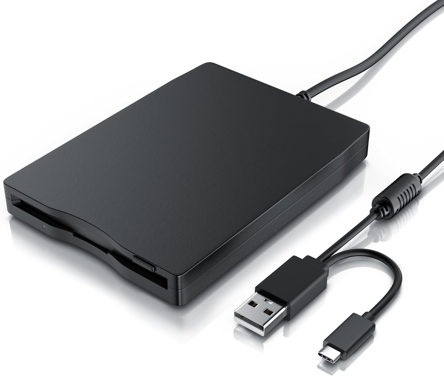 CSL - Disquetera Externa USB A y USB C - Unidad FDD 3,5 Pulgadas 1,44 MB - Lector de Disquetes Slim Portátil - Plug & Play - Compatible con PC/Portátil/Windows 11 y 10 – Negro