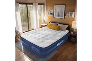 OlarHike King Inflatable Air Mattress, Air Bed with Built-in Electric Pump, King Blow Up Self-inflating Guest Airbed with Flocked Surface,Air Mattresses for Camping or Home Use, 203x152x46cm(Blue)