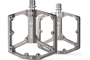 GEWAGE Pedales de Bicicleta de Carretera/montaña - Pedales de Bicicleta de 3 rodamientos - Pedales Planos mecanizados CNC de 9/16” con Clavos Antideslizantes extraíbles