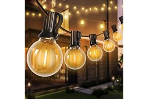 Bomcosy Outdoor String Lights LED Mains Powered, 25FT G40 Globe Bulbs Festoon Lights with 12+1 Bulbs(1 Spare), Waterproof Indoor Garden Lights for Terrace, Patio, Warm White