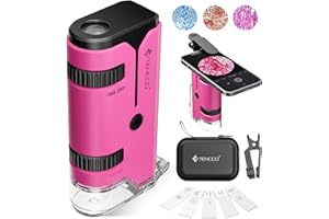 TENCCO 100x-250x Mini Pocket Microscope for Kids Adults, Protable Handheld Microscope, Miniscope Portable for Kids Adults Science Lab Education, Pink