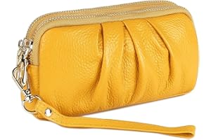 MAVHVAM Genuine Leather Wristlet Wallet for Women Stylish Ruched Wristlet Clutch Purse with Detachable Wrist Strap