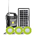 Epyz Portable Solar Generator Lighting Kit,4000mAh Solar Powered Electric Generator System with Solar Panels 3 LED Lamps with FM Music Player for Outdoor Camping Home Emergency Backup Power Supply