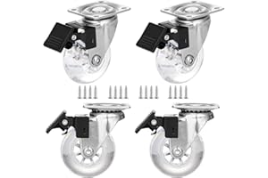 YOOGAA 50 mm Caster Wheels Set of 4, Heavy Duty Casters with Brake, Crystal Clear Swivel Plate Castors, No Noise Locking Casters with Transparent Polyurethane (PU) Wheels