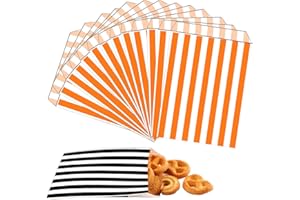 COSORO 100pcs 5x7'' Orange Striped Paper Sweet Bags Candy Bags,Stripe Paper Bag for Sweet Treat Bag Party Bags for Kids Girls Boys Christmas Halloween Wedding Birthday Party Buffet Confectionery Stall
